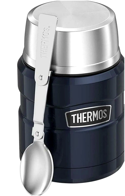 Термос для їжі 0,47 літра неіржавка сталь для пікніка з ложкою Thermos синій - зображення 3