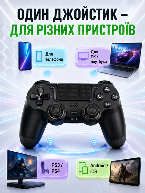 Джойстик бездротовий для телефона пк геймпад ігровий ps4 ps5 xbox блютуз для смартфона планшета ноутбука контроллер для iOS Android універсальний з USB кабель BS-350 OnePro 74043 - Фото 5 Джойстик бездротовий для телефона пк геймпад ігровий ps4 ps5 xbox блютуз для смартфона планшета ноутбука контроллер для iOS Android універсальний з USB кабель BS-350 OnePro 74043 - зображення 5
