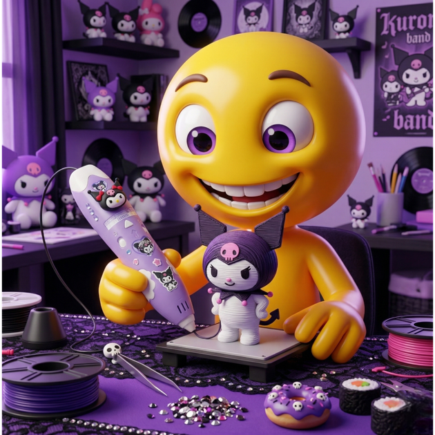 3D-ручка Куроми ергономічна дитяча 3Д ручка Kuromi з еко-пластиком ручка для об'ємного малювання безпечна 3d pen для творчості - изображение 4