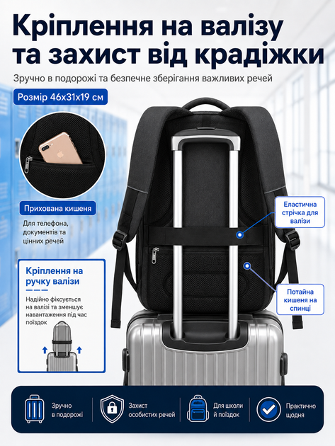 Школьный рюкзак Bruno Cavalli BC-8689 черный 46x31x19см - Фото 6 Школьный рюкзак Bruno Cavalli BC-8689 черный 46x31x19см - изображение 6