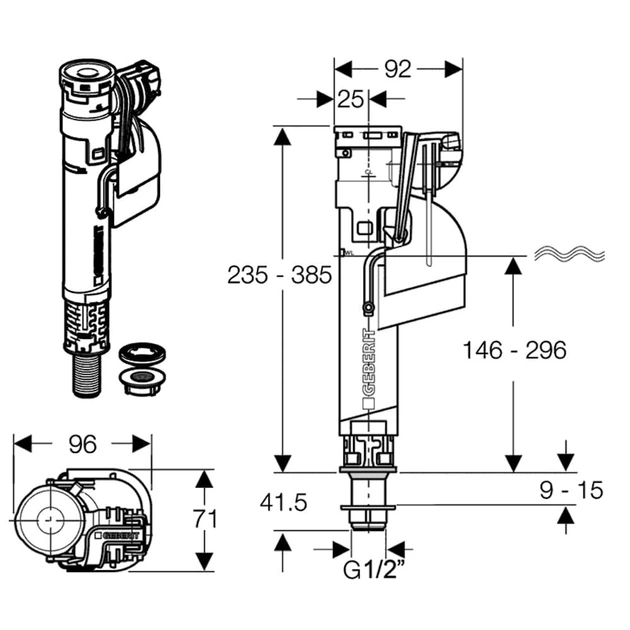 Впускной механизм для бачка унитаза Geberit 1/2″ с нижним подключением (281.208.00.1) - изображение 2