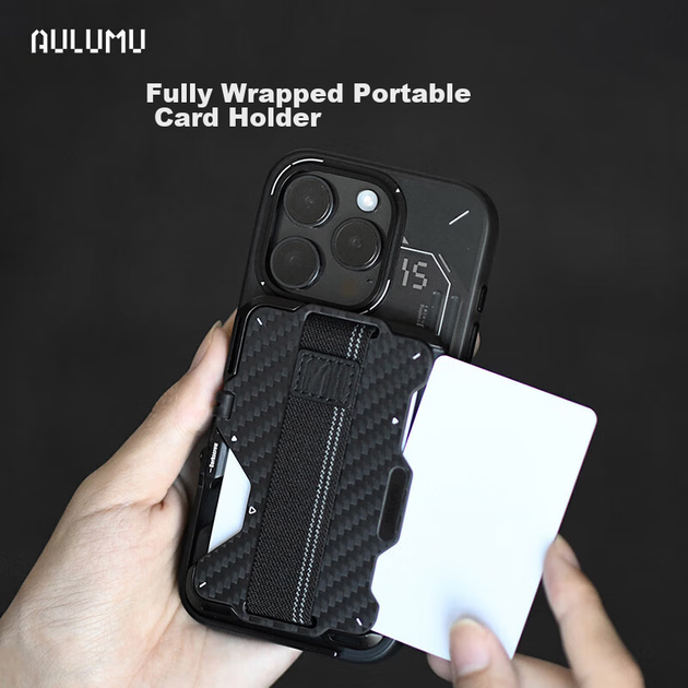 Держатель для карт AULUMU G03 магнитный из углеродного волокна с регулируемой подставкой для смартфонов Apple, черный - изображение 10