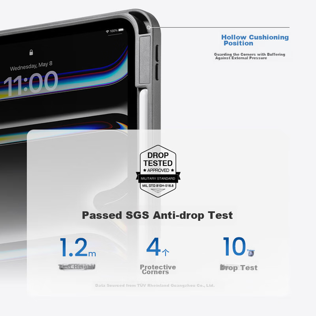 Чохол Tomtoc для iPad Pro для моделей 2025/2024 з тримачем для олівців, повний захисний чохол, ударостійкий, фіолетовий Monet, iPad Pro 11 дюймів, модель 2025/2024 - изображение 6