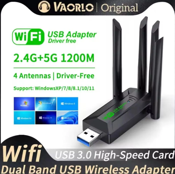 Двохдіапазонний адаптер 1200 Мбіт/с Wifi-5 USB 3.0 2.4GHz+5GHz 802.1 - Фото 1 Двохдіапазонний адаптер 1200 Мбіт/с Wifi-5 USB 3.0 2.4GHz+5GHz 802.1 - зображення 1
