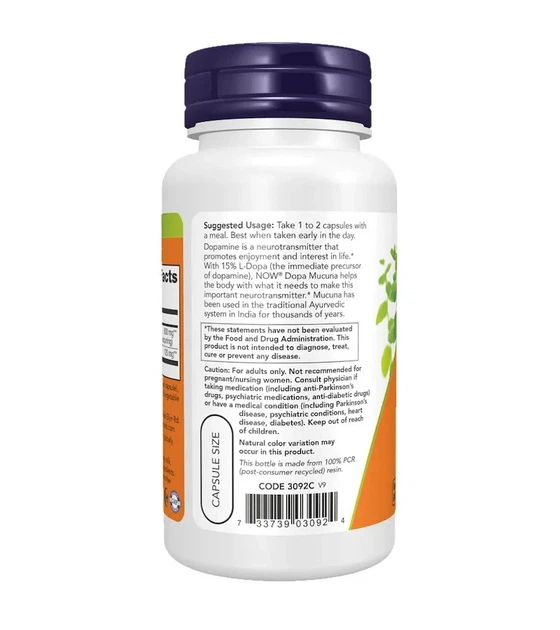 Мукуна пекуча, Dopa Мисипа, Now Foods, 90 капсул - Фото 3 Мукуна пекуча, Dopa Мисипа, Now Foods, 90 капсул - зображення 3