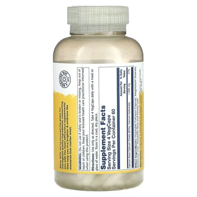 Цитрат кальция "Calcium Citrate" 1000 мг, Solaray, 240 капсул - изображение 2