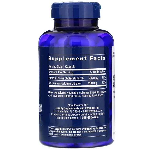 Цитрат кальцію з вітаміном D Calcium Citrate with Vitamin D Life Extension, 200 капсул - зображення 2