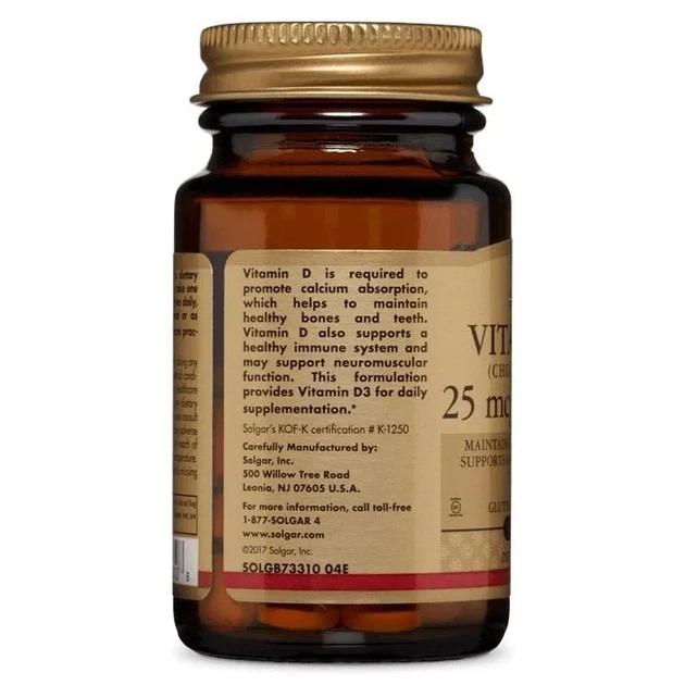 Витамин Д3 Solgar (Vitamin D3) 25 мкг 1000 МЕ 90 таблеток - изображение 2