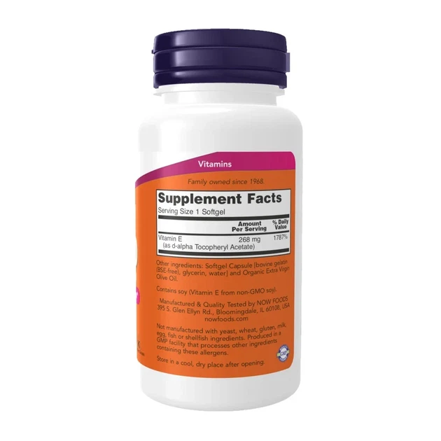 Витамин E d-альфа-токоферилацетат Now Foods (Natural Vitamin E) 400 МЕ 100 капсул - изображение 2
