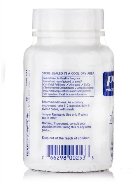 Цинк Pure Encapsulations (Zinc) 30 мг 180 капсул - изображение 3