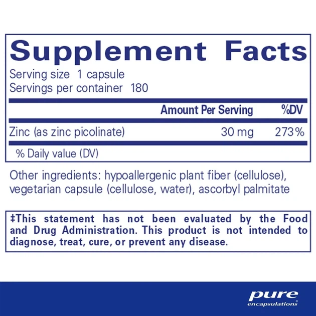 Цинк Pure Encapsulations (Zinc) 30 мг 180 капсул - изображение 4