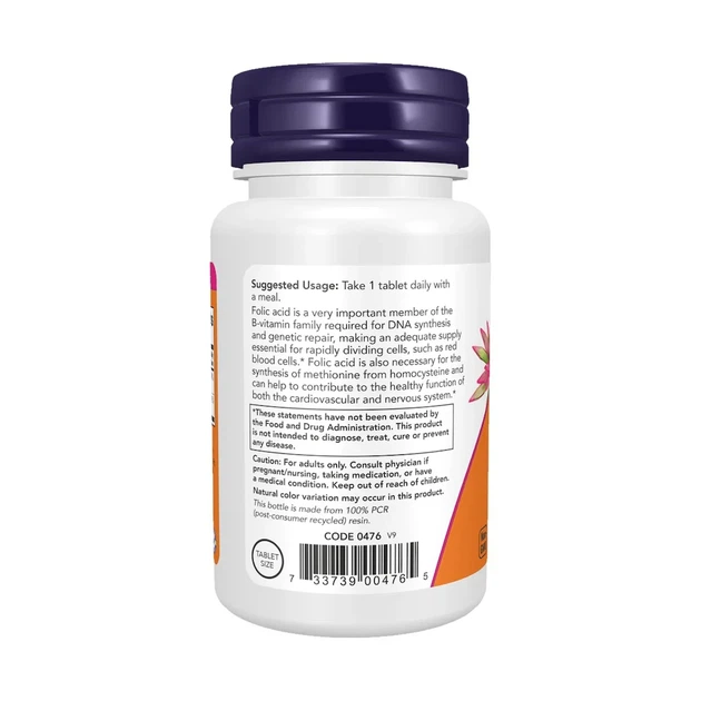 Фолієва кислота і В12 Folic Acid Vitamin B-12, Now Foods, 250 таблеток - зображення 3