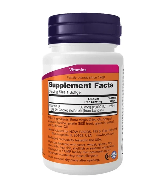 Вітамін Д3 Now Foods (Vitamin D-3) 2000 МО 240 м'яких капсул - зображення 2