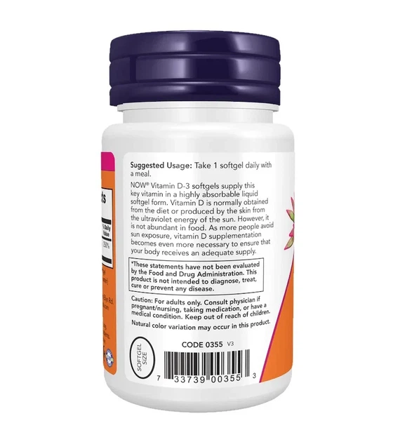 Вітамін Д3 Now Foods (Vitamin D-3) 2000 МО 240 м'яких капсул - зображення 3