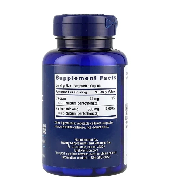 Пантотеновая кислота Life Extension (Pantothenic acid) 500 мг 100 капсул - изображение 2