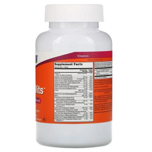 Мультивитамины и минералы Daily Vits Now Foods, 250 таблеток - изображение 2