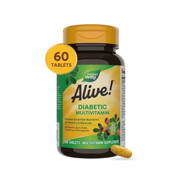 Мультивітаміни для діабетиків Diabetic Multivitamin Alive! Nature's Way 60 таблеток - зображення 4