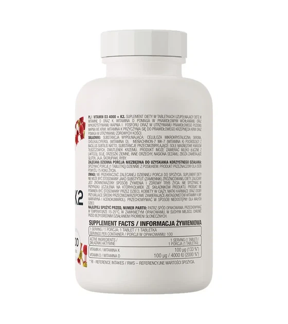 Витамин Д3 4000 + витамин К2 Vitamin D3 4000 + K2 OstroVit 100 таблеток - изображение 3