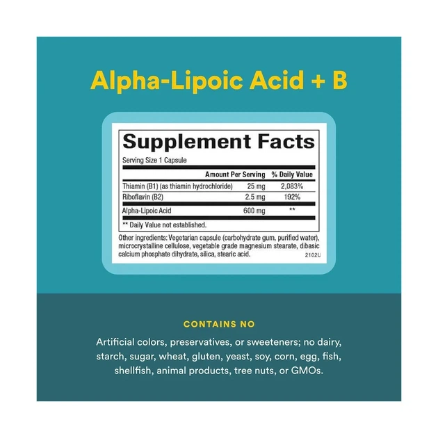 Альфа-ліпоєва кислота з вітамінами B1 та B2 600 мг Alpha-Lipoic Acid with B1 & B2 Natural Factors, 60 капсул - зображення 3