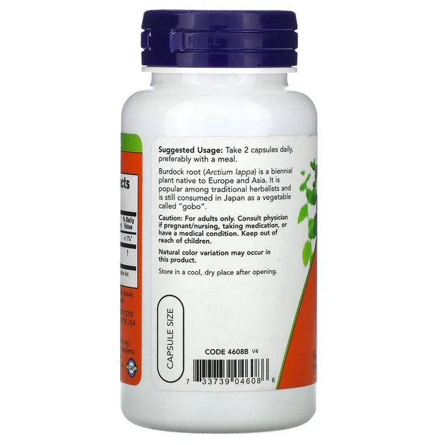 Корінь лопуха "Burdock Root" Now Foods, 430 мг, 100 капсул - зображення 3