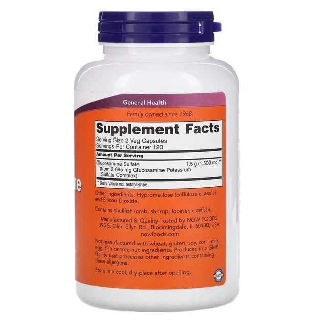 Глюкозамін Сульфат Now Foods (Glucosamine Sulfate) 750 мг 240 капсул - Фото 2 Глюкозамін Сульфат Now Foods (Glucosamine Sulfate) 750 мг 240 капсул - изображение 2