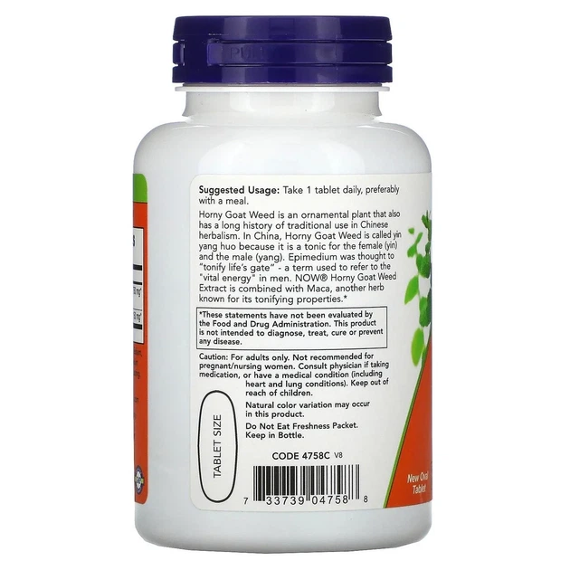 Экстракт горянки "Horny Goat Weed Extract" Now Foods, 750 мг, 90 таблеток - изображение 3