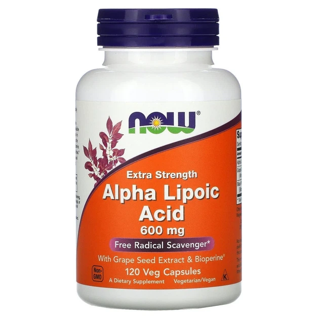 Альфа-ліпоєва кислота екстра сила Now Foods (Alpha Lipoic Acid) 600 мг 120 рослинних капсул - Фото 1 Альфа-ліпоєва кислота екстра сила Now Foods (Alpha Lipoic Acid) 600 мг 120 рослинних капсул - зображення 1