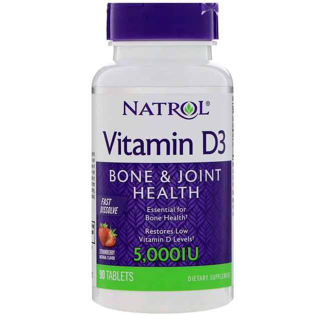 Вітамін D3, Vitamin D3, Natrol, смак полуниці, 5000 МО, 90 таблеток - Фото 1 Вітамін D3, Vitamin D3, Natrol, смак полуниці, 5000 МО, 90 таблеток - зображення 1