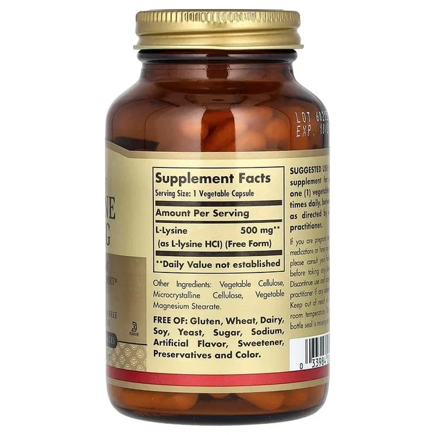 Лізин Solgar (L-Lysine) 500 мг 100 капсул - Фото 2 Лізин Solgar (L-Lysine) 500 мг 100 капсул - зображення 2