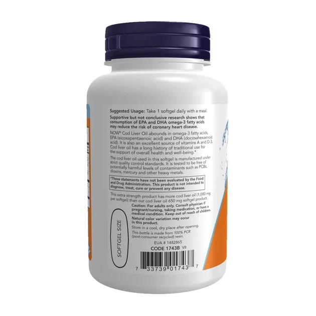 Риб'ячий жир із печінки тріски Now Foods (Cod Liver Oil) 1000 мг 180 капсул - Фото 3 Риб'ячий жир із печінки тріски Now Foods (Cod Liver Oil) 1000 мг 180 капсул - зображення 3