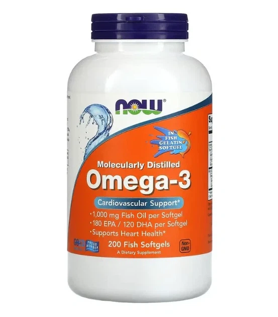 Омега-3 + ЭПК 180 и ДГК 120 Now Foods (Omega-3 180 EPA/120 DHA) 200 гелевых капсул - Фото 1 Омега-3 + ЭПК 180 и ДГК 120 Now Foods (Omega-3 180 EPA/120 DHA) 200 гелевых капсул - изображение 1