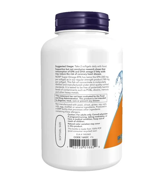 Омега 3 Super Omega EPA Now Foods, 360 мг/240 мг, 120 капсул - изображение 3