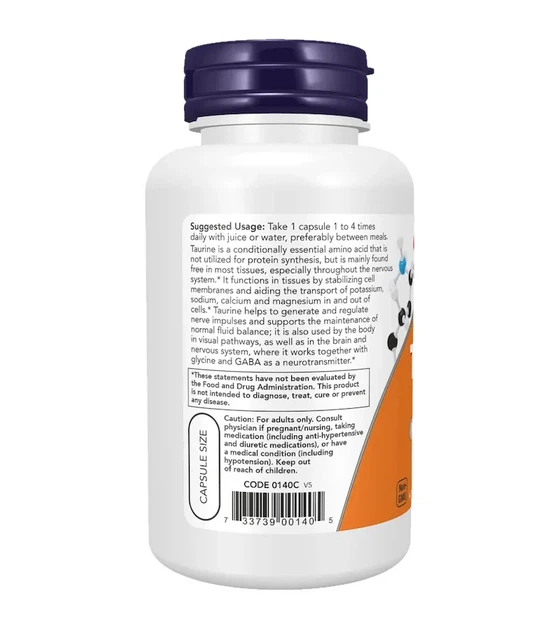 Таурин Now Foods (Taurine) 500 мг 100 капсул - зображення 3