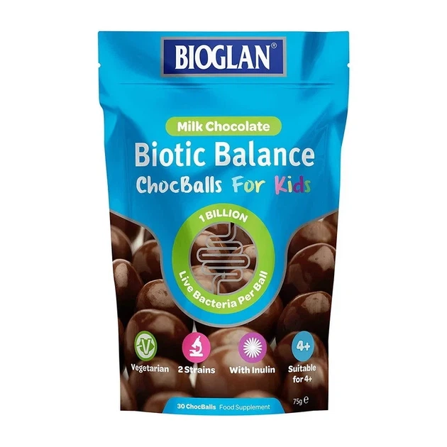 Пробіотики для дітей Biotic Balance Chocballs For Kids, Bioglan, 30 шоколадних кульок - Фото 1 Пробіотики для дітей Biotic Balance Chocballs For Kids, Bioglan, 30 шоколадних кульок - зображення 1