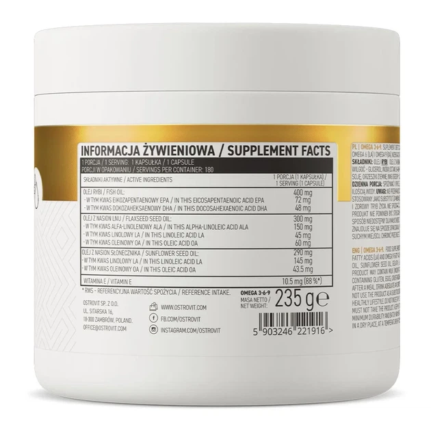 Омега 3-6-9 Omega 3-6-9 OstroVit 180 капсул - изображение 3