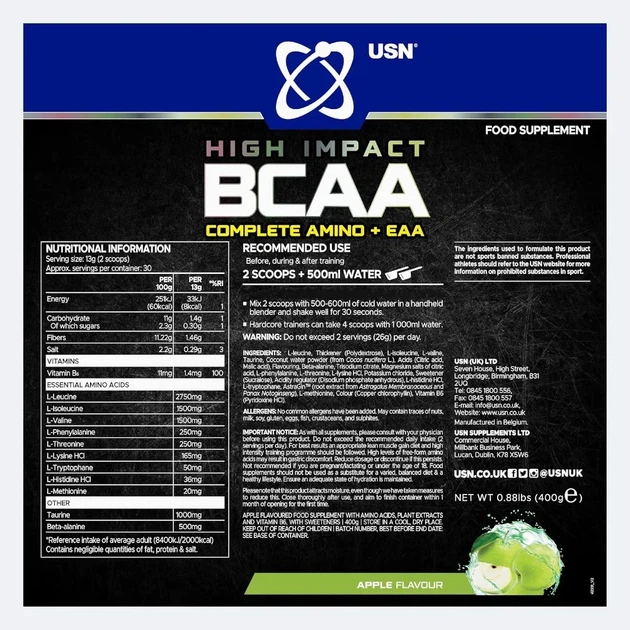 BCAA Complete Amino + EAA USN, яблуко, 400 г - зображення 2