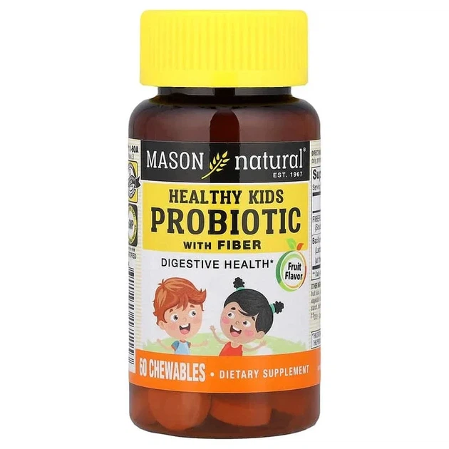 Пробіотик з клітковиною Healthy Kids Probiotic With Fiber, Mason Natural, 60 жувальних таблеток - Фото 1 Пробіотик з клітковиною Healthy Kids Probiotic With Fiber, Mason Natural, 60 жувальних таблеток - зображення 1