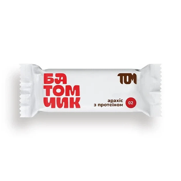 Батончик арахісовий з протеїном TOM peanut butter, 45 г - Фото 1 Батончик арахісовий з протеїном TOM peanut butter, 45 г - зображення 1