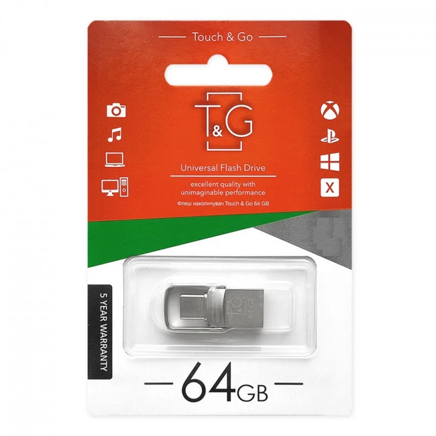 USB-накопичувач c Type C 2.0 флешка на 64Gb T&G 104 Metal series Silver - зображення 2
