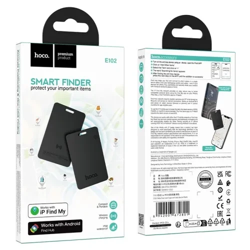 Брелок-трекер Hoco E102 Nida Dual Card Type Anti-Lost Device Black с поддержкой Apple Find My и Google Find My Device - изображение 2