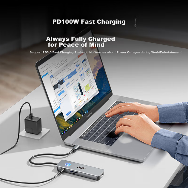 Док-станція Acer Type-C USB 3.0 HDMI-хаб 8 в 1, для Huawei/MacBook, з кардрідером - Фото 8 Док-станція Acer Type-C USB 3.0 HDMI-хаб 8 в 1, для Huawei/MacBook, з кардрідером - зображення 8