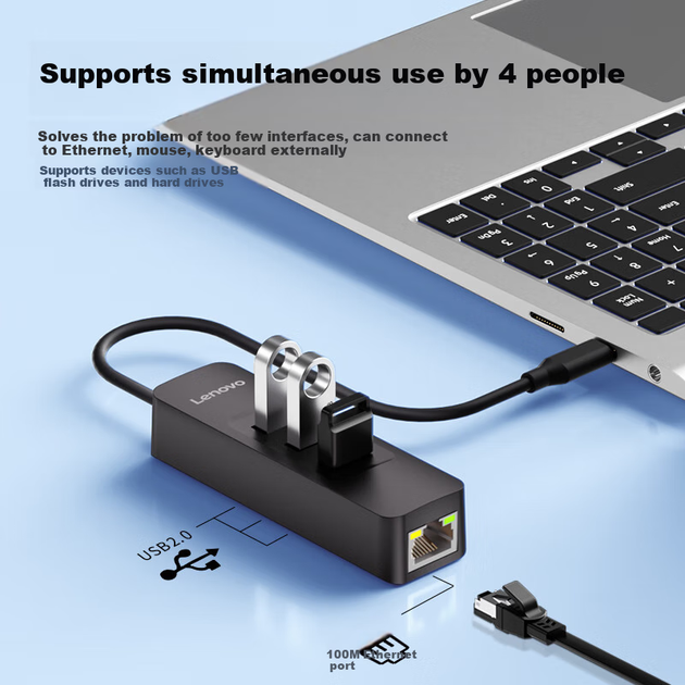 Док-станция Lenovo Type-C, адаптер Ethernet USB-C на RJ45, преобразователь сетевого интерфейса для ноутбуков, USB-концентратор - Фото 4 Док-станция Lenovo Type-C, адаптер Ethernet USB-C на RJ45, преобразователь сетевого интерфейса для ноутбуков, USB-концентратор - зображення 4
