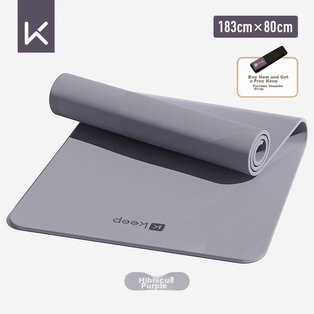 Коврик для йоги и фитнеса Keep, расширенный и утолщенный, из TPE, 183*80 см, подходит для начинающих, мужчин и женщин, для домашнего использования, толщина 9 мм, фиолетовый цвет гибискуса. - изображение 4