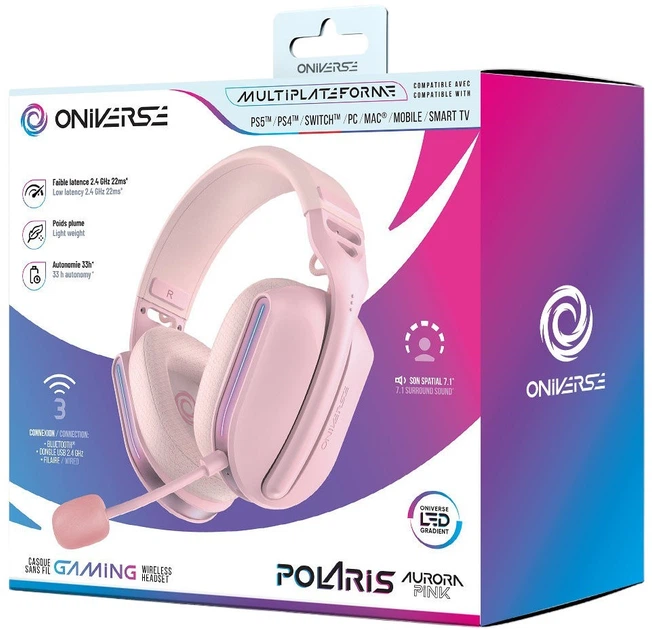 Słuchawki Oniverse Polaris Wireless gaming headset Aurora Pink (3701417803327) - Zdjęcie 2 Słuchawki Oniverse Polaris Wireless gaming headset Aurora Pink (3701417803327) - obraz 2