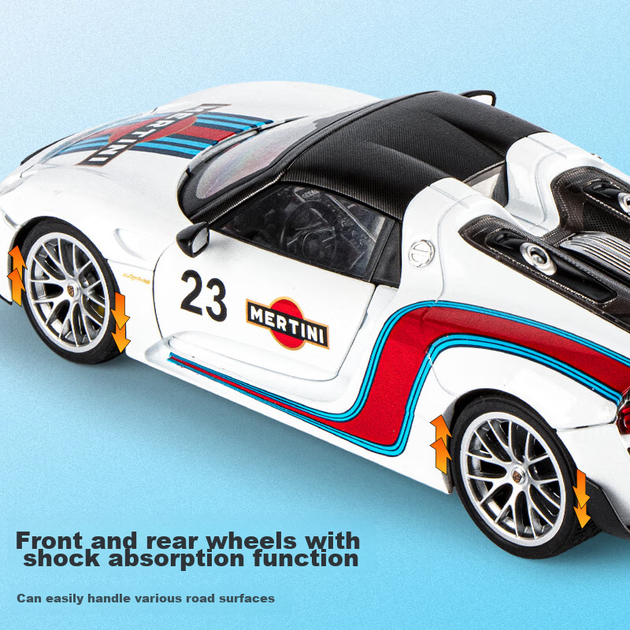 Модель автомобиля Heimanba Porsche 918 Spyder в масштабе 1:18, литая под давлением, игрушка для детской коллекции и демонстрации. - изображение 7