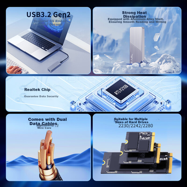 Корпус FANXIANG для SSD M.2 NVMe/SATA Type-C 3.2 с вентилятором MD85 - изображение 6