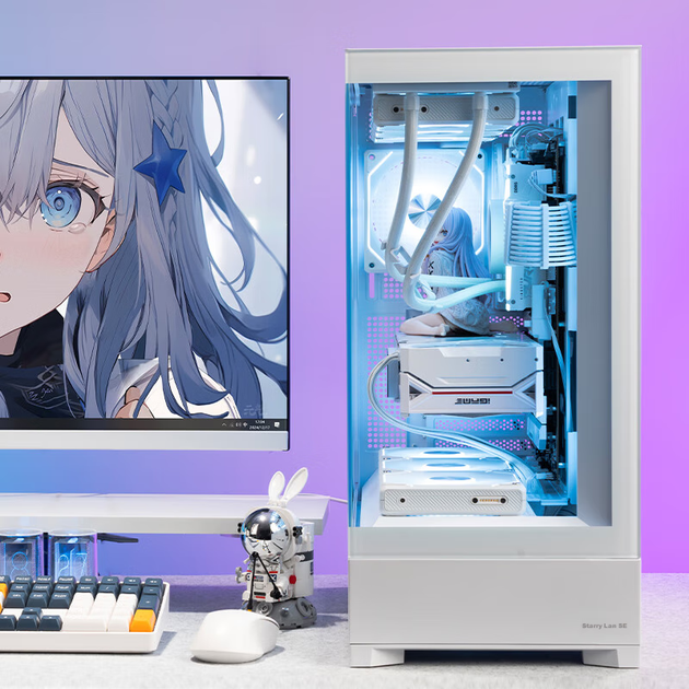 Игровой корпус для настольного компьютера Aigo Starry Sky SE белого цвета с двумя посадочными местами для 360-мм систем водяного охлаждения, поддержка материнских плат ATX, панорамный обзор на 270° и видеокарт 5090. - изображение 5