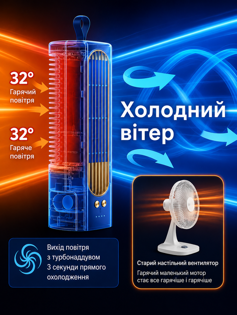 Башенный портативный вентилятор 3-в-1 с аккумулятором, USB Type-C, 3 скорости, синий. - Фото 6 Башенный портативный вентилятор 3-в-1 с аккумулятором, USB Type-C, 3 скорости, синий. - изображение 6