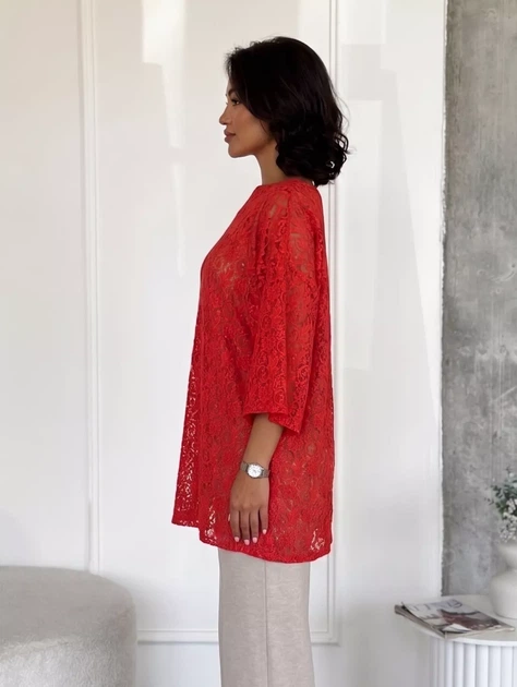 Легкая кружевная туника oversize свободного кроя Innoe 230241-1, р. 52-54 Красный - Фото 2 Легкая кружевная туника oversize свободного кроя Innoe 230241-1, р. 52-54 Красный - изображение 2