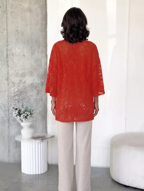 Легкая кружевная туника oversize свободного кроя Innoe 230241-1, р. 52-54 Красный - Фото 3 Легкая кружевная туника oversize свободного кроя Innoe 230241-1, р. 52-54 Красный - изображение 3